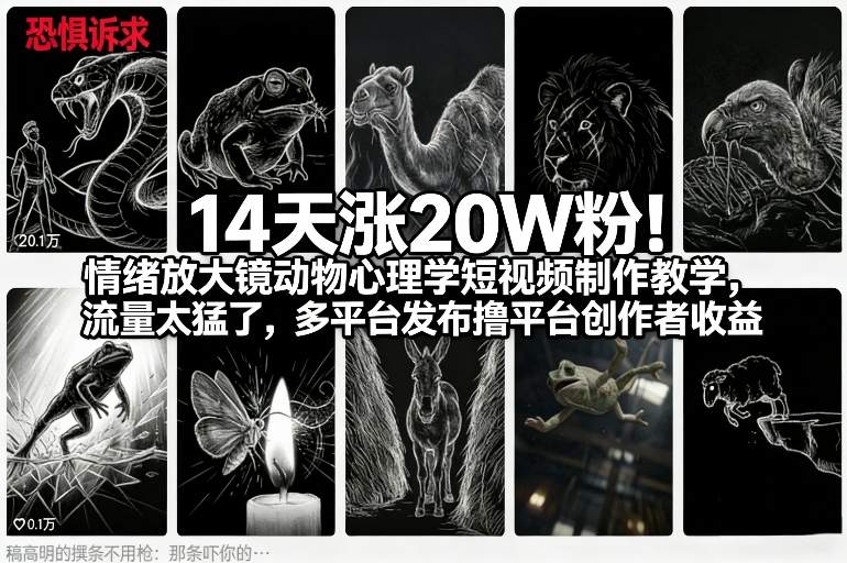14天涨20W粉！情绪放大镜动物心理学短视频制作教学，流量太猛了，多平台发布撸平台创作者收益-小二项目网