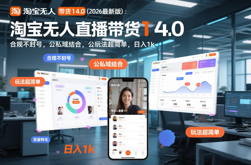 淘宝无人直播带货14.0（2026最新版）：合规不封号，公私域结合，玩法超简单，日入1k+【揭秘】-小二项目网