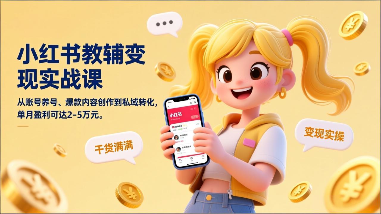 （17334期）小红书教辅变现实战课，从账号养号、爆款内容创作到私域转化，单月盈利可达2-5万元-小二项目网