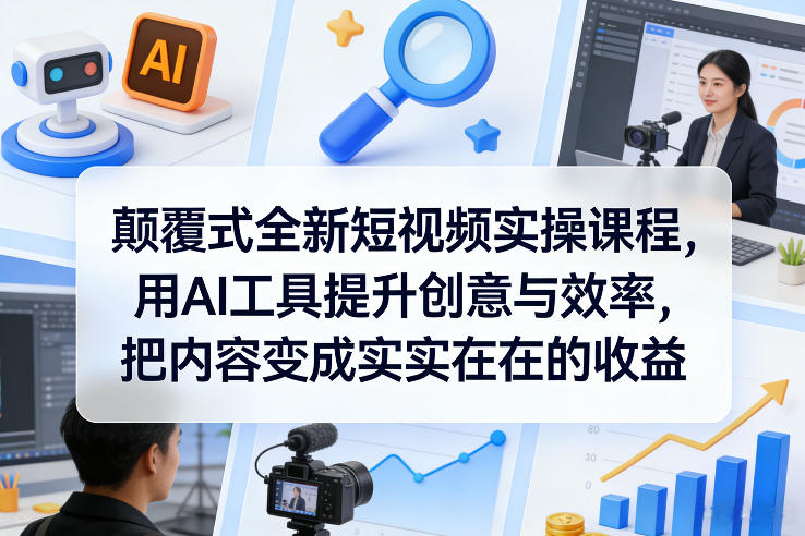 颠覆式全新短视频实操课程，用AI工具提升创意与效率，把内容变成实实在在的收益-小二项目网
