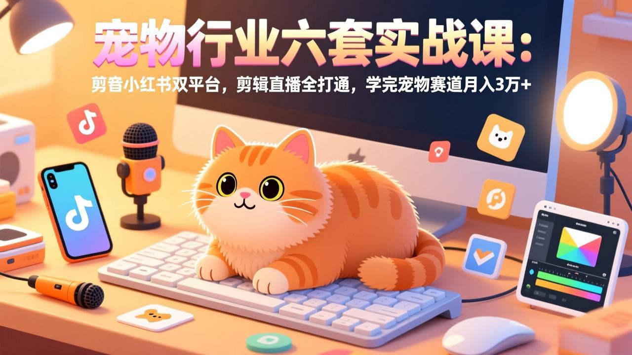 （17411期）宠物行业六套实战课：抖音小红书双平台，剪辑直播全打通，学完宠物赛道月入3万+-小二项目网