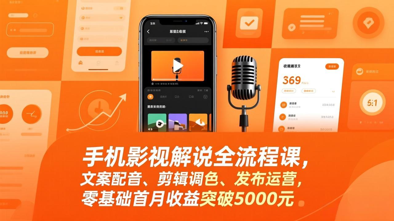 （17391期）手机影视解说全流程课，文案配音、剪辑调色、发布运营，零基础首月收益突破5000元-小二项目网