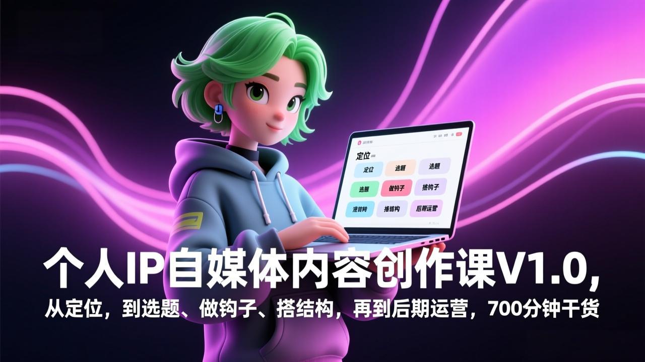 （17331期）个人IP自媒体内容创作课V1.0，从定位，到选题、做钩子、搭结构，再到后期运营，700分钟干货-小二项目网