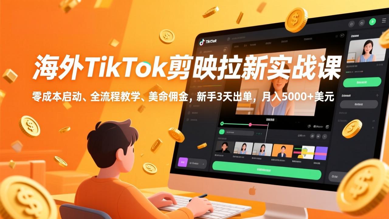 （17340期）海外TikTok剪映拉新实战课，零成本启动、全流程教学、美金佣金，新手3天出单，月入5000+美元-小二项目网