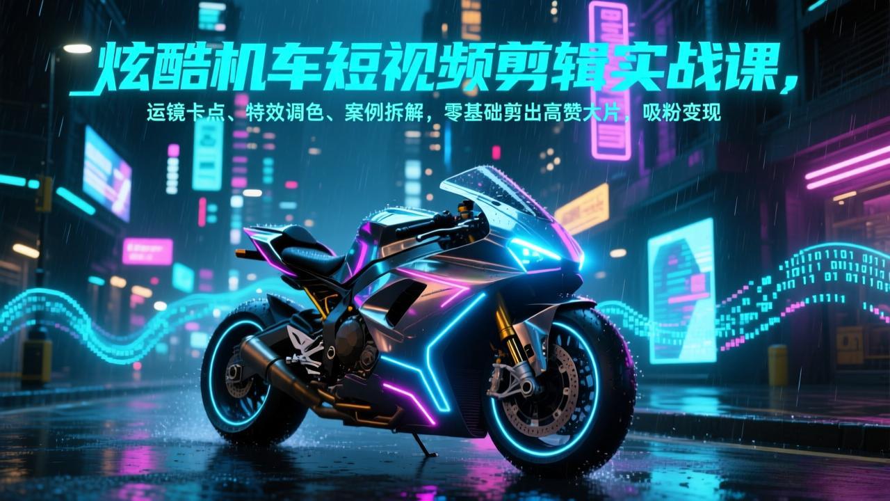 （17304期）炫酷机车短视频剪辑实战课，运镜卡点、特效调色、案例拆解，零基础剪出高赞大片，吸粉变现-小二项目网