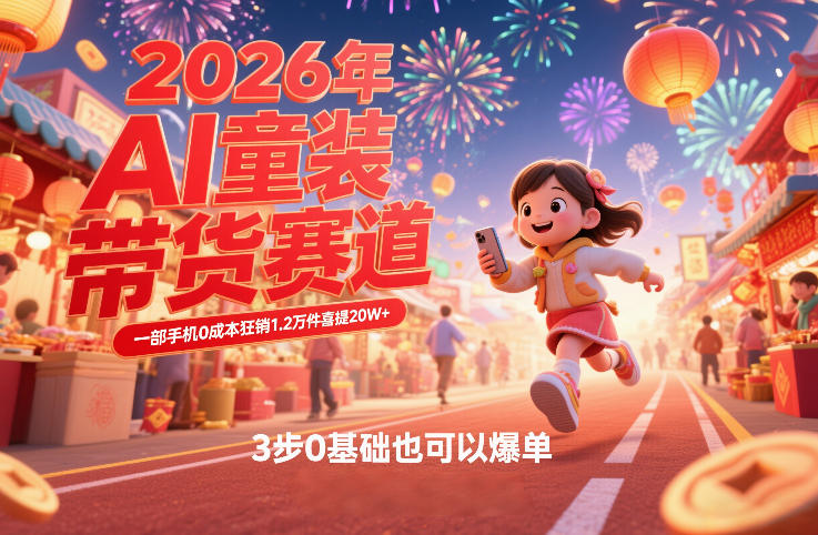 AI童装新春带货赛道，一部手机0成本狂销1.2万件喜提20W+，3步0基础也可以爆单-小二项目网
