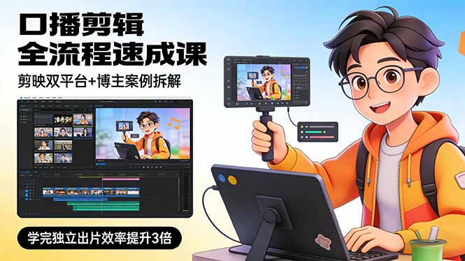 （17420期）口播剪辑全流程速成课，剪映双平台+博主案例拆解，学完独立出片效率提升3倍-小二项目网