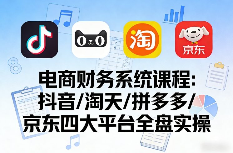 电商财务系统课程，覆盖抖音、淘天、拼多多、京东四大主流平台的全盘实操-小二项目网