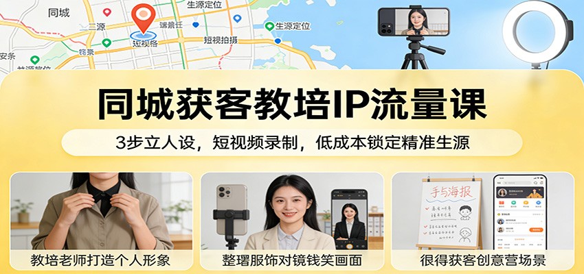同城获客教培IP流量课：3步立人设，短视频录制，低成本锁定精准生源-小二项目网
