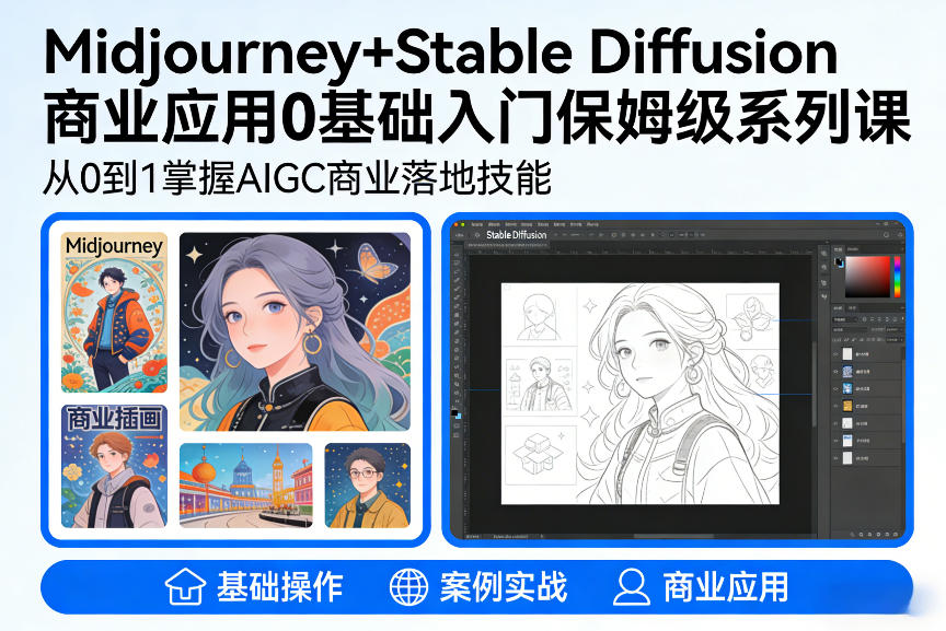 AIGC商业应用Midjourney+Stable Diffusion教程，0基础入门保姆级系列课-小二项目网