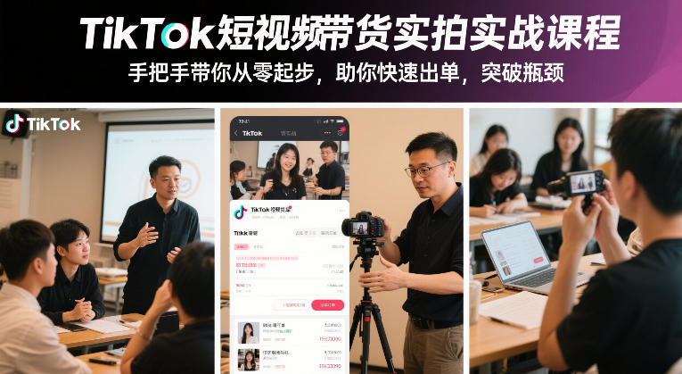 TikTok短视频带货实拍实战课程，手把手带你从零起步，助你快速出单，突破瓶颈-小二项目网