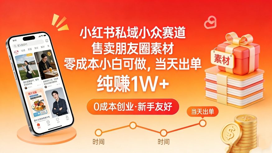 小红书私域小众赛道，售卖朋友圈素材，零成本小白可做，当天出单，月入1W+-小二项目网