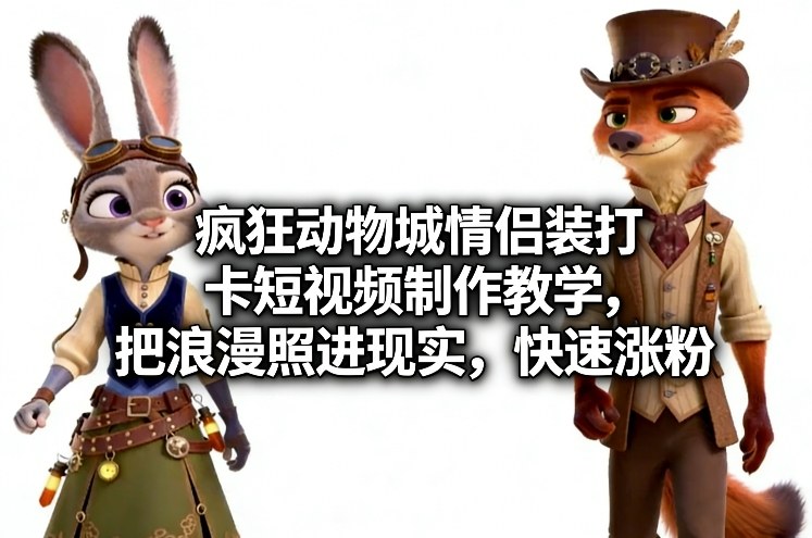 疯狂动物城情侣装打卡短视频制作教学，把浪漫照进现实，快速涨粉-小二项目网