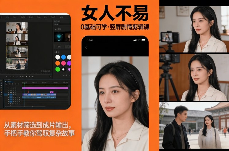 0基础可学！《女人不易》竖屏剧情剪辑课，从素材筛选到成片输出，手把手教你驾驭复杂故事-小二项目网