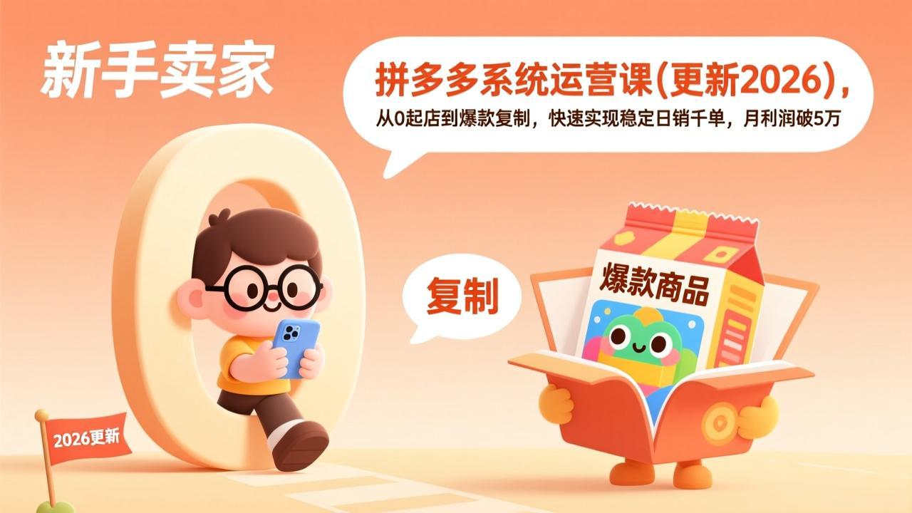 （17807期）拼多多系统运营课(更新3月)，从0起店到爆款复制，快速实现稳定日销千单，月利润破5万-小二项目网