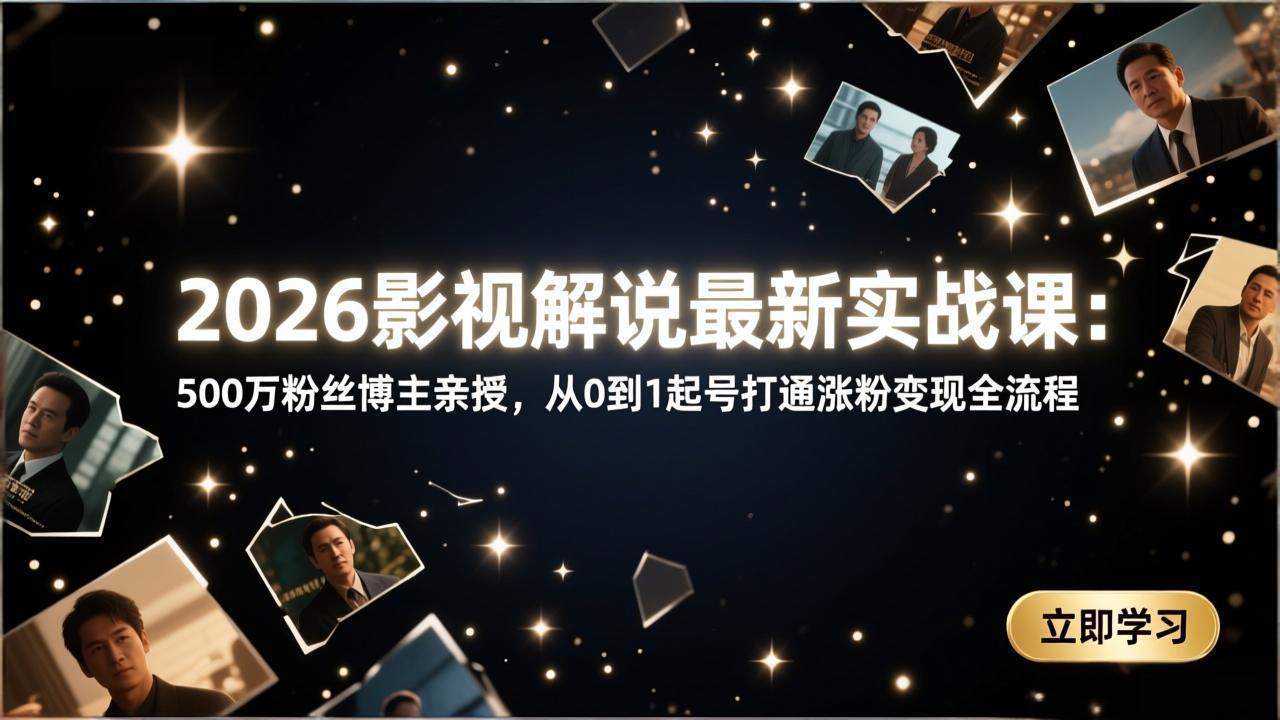 （17530期）2026影视解说最新实战课：500万粉丝博主亲授，从0到1起号打通涨粉变现全流程-小二项目网