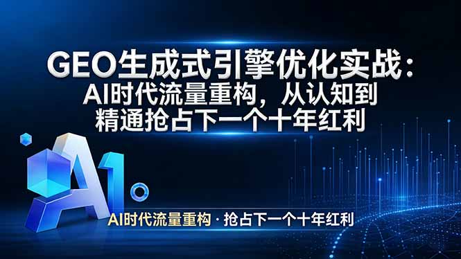 （17708期）GEO 生成式引擎优化实战：AI时代流量重构，从认知到精通抢占下一个十年红利-小二项目网