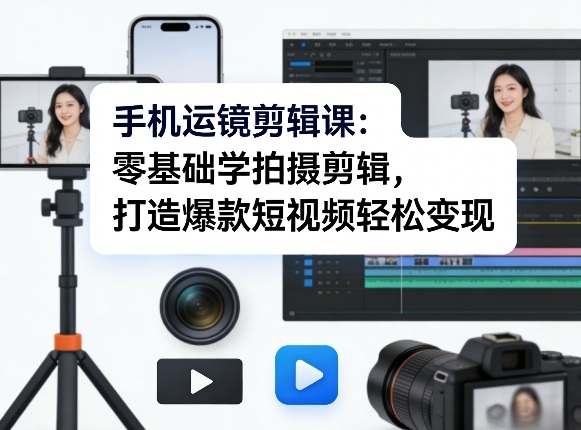 手机运镜剪辑课：零基础学拍摄剪辑，打造爆款短视频轻松变现-小二项目网