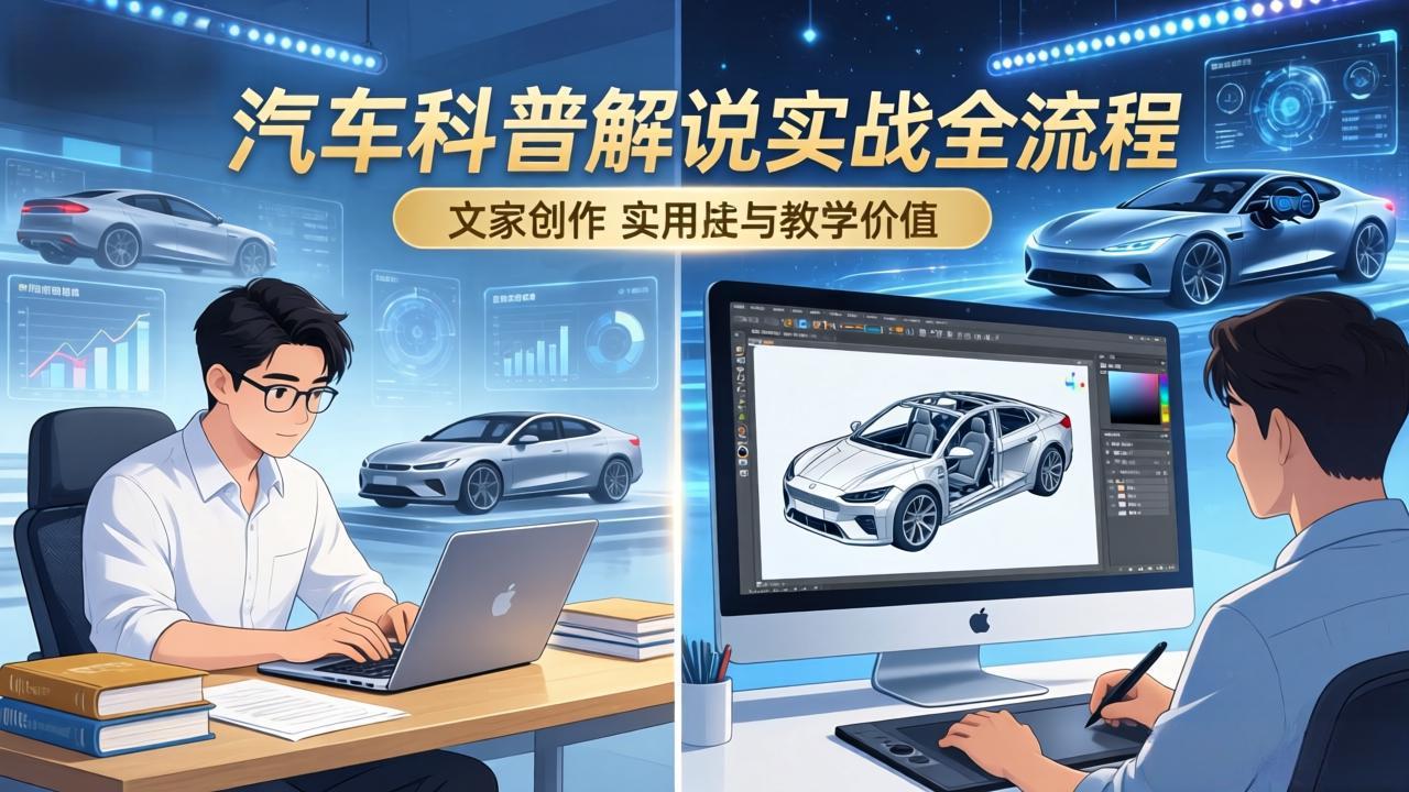 （17665期）抖音汽车科普解说实战：文案+动画+画面处理+去水印全流程，打造专业汽车科普视频-小二项目网