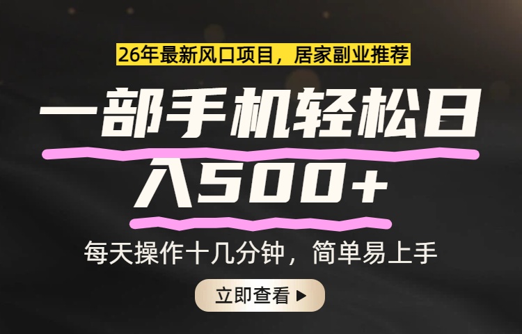 （17680期）26年居家副业首选，一部手机轻松日入500+，长期稳定可做-小二项目网