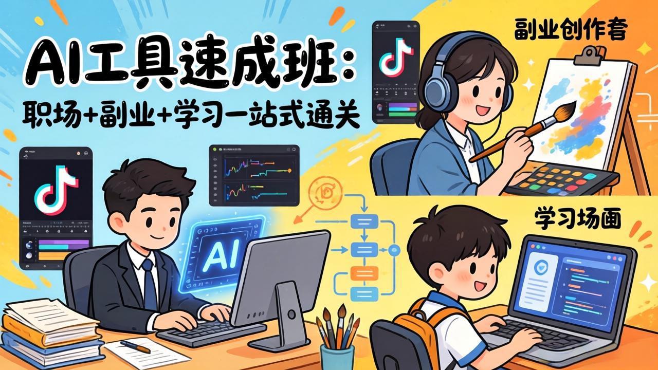 （17650期）AI工具速成班：职场+副业+学习一站式通关，20+爆款类型+剪映技巧+抖音算法，0基础快速上手-小二项目网