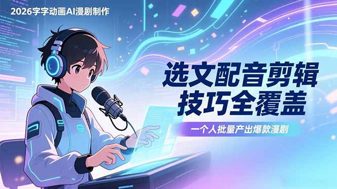 （17477期）2026字字动画AI漫剧制作-1期，选文配音剪辑技巧全覆盖，一个人就能批量产出爆款漫剧-小二项目网