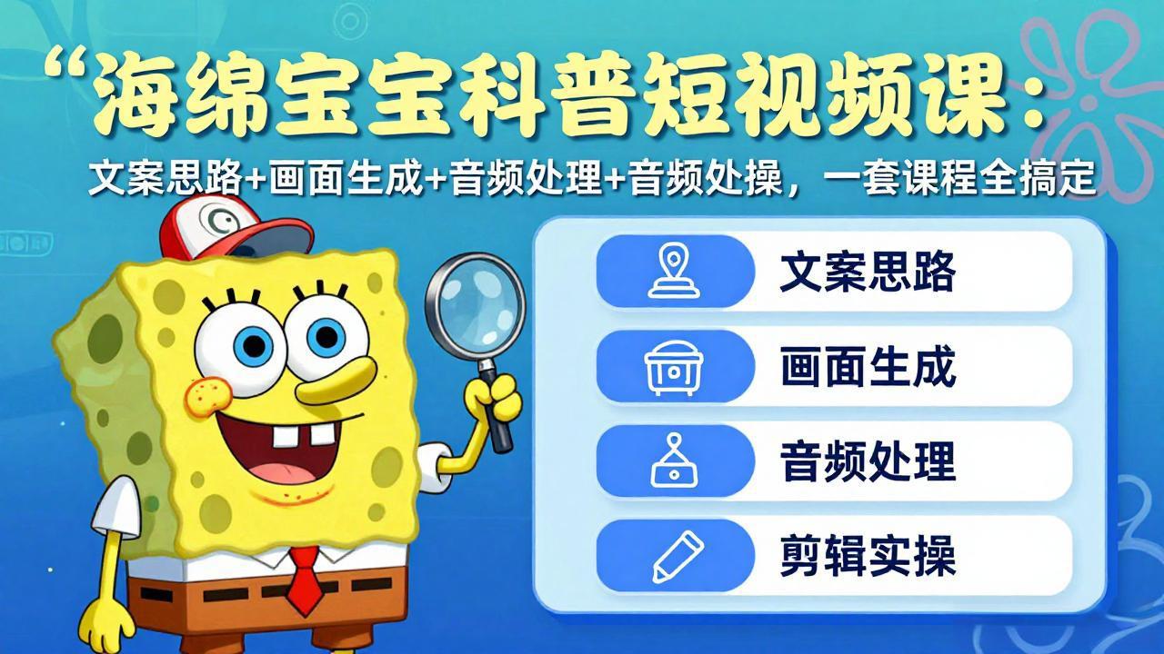 （17756期）海绵宝宝科普短视频课：文案思路+画面生成+音频处理+剪辑实操，一套课程全搞定-小二项目网