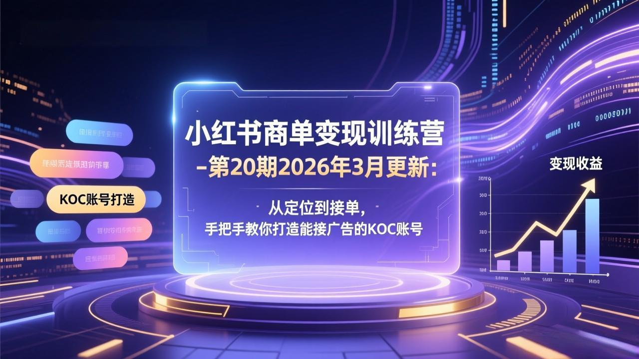 （17590期）小红书商单变现训练营-第20期26年3月更新：从定位到接单，手把手教你打造能接广告的KOC账号-小二项目网