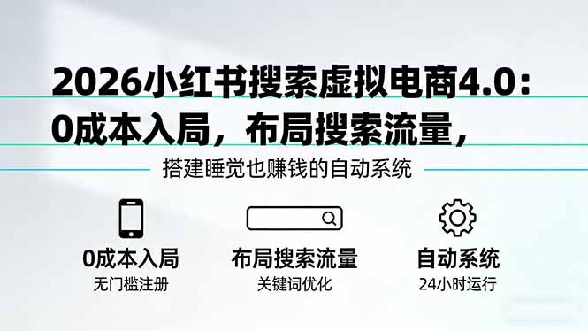 （17659期）2026小红书搜索虚拟电商4.0：0成本入局，布局搜索流量，搭建睡觉也赚钱的自动系统-小二项目网