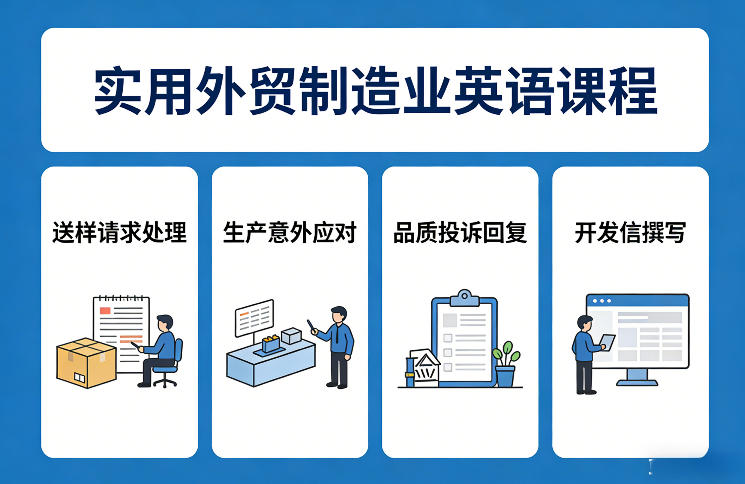 实用外贸制造业英语课程，教你专业处理送样请求、应对生产意外、回复品质投诉、撰写开发信等-小二项目网