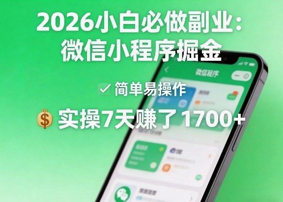 2026小白必做副业：微信小程序掘金，简单易操作，实操7天賺了1700+【揭秘】-小二项目网