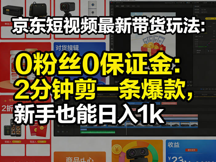 京东短视频最新带货玩法，0粉丝0保证金，2分钟剪一条爆款，新手也能日入1k+【揭秘】-小二项目网
