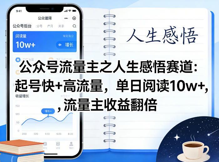 公众号流量主之人生感悟赛道，起号快+高流量，单日阅读10w+，流量主收益翻倍-小二项目网