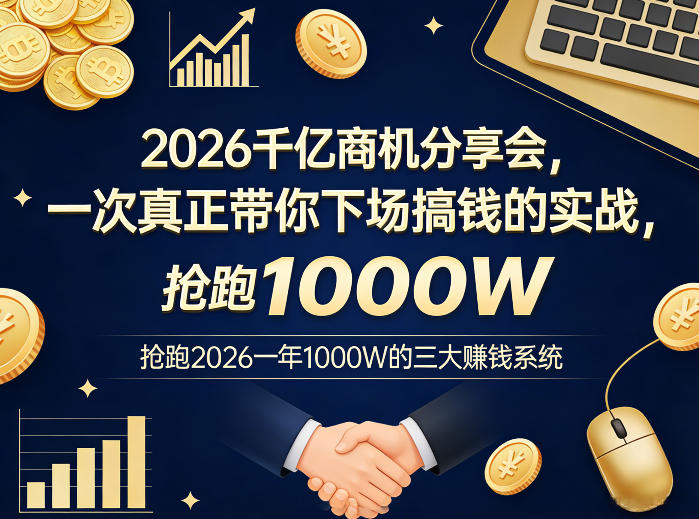 2026千亿商机分享会，一次真正带你下场搞钱的实战，抢跑2026一年1000W的三大賺钱系统-小二项目网