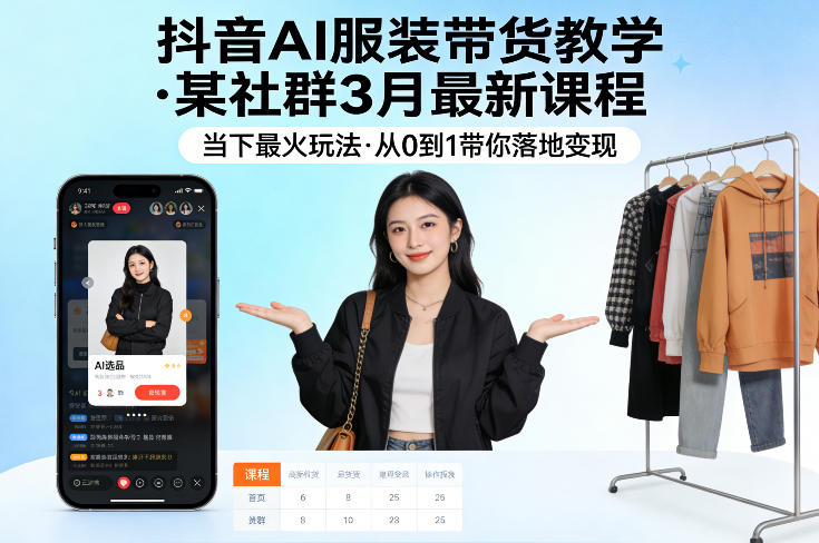 抖音AI服装带货教学，某社群3月最新课程，当下最火玩法，从0到1带你落地变现-小二项目网
