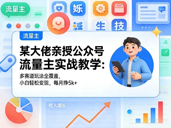 某大佬亲授公众号流量主实战教学：多赛道玩法全覆盖，小白轻松变现，每月多挣5k+-小二项目网