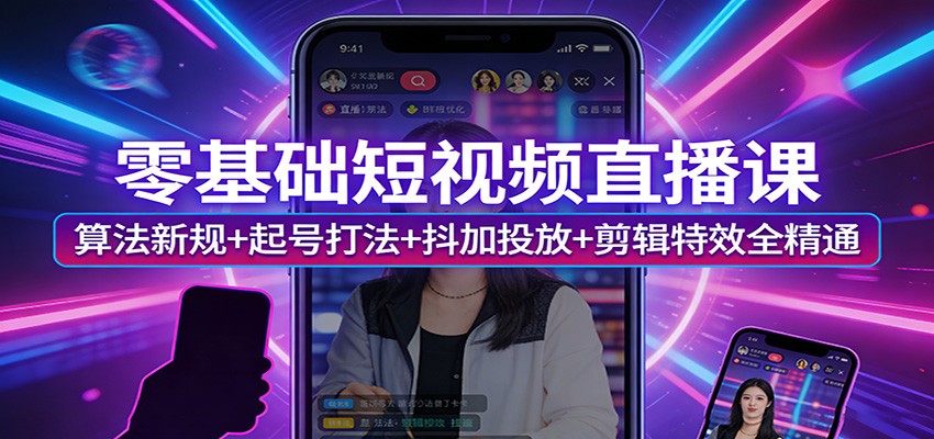 零基础短视频直播课：算法新规+起号打法+抖加投放+剪辑特效全精通-小二项目网