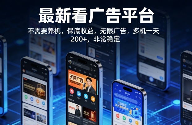 最新看广告平台，不需要养机，保底收益，无限广告，多机一天200+，非常稳定【揭秘】-小二项目网
