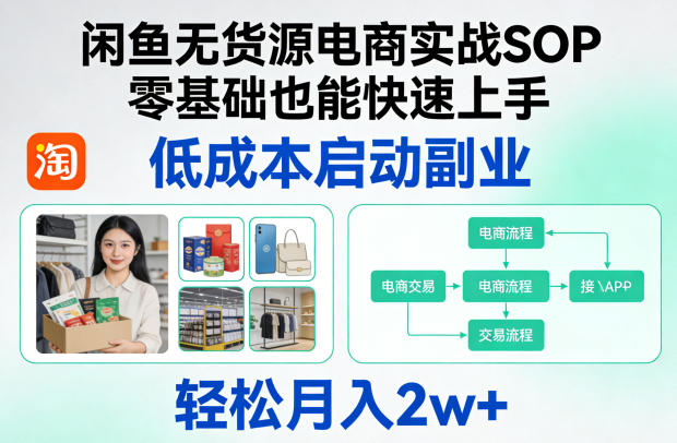 闲鱼无货源电商实战SOP，零基础也能快速上手，低成本启动副业，轻松月入2w+-小二项目网