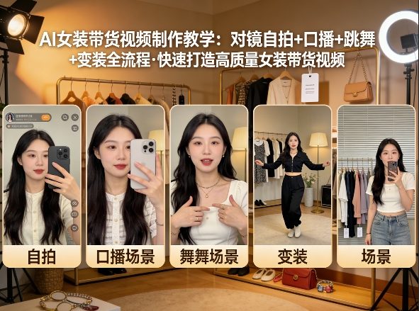 AI女装带货视频制作教学，对镜自拍、口播、跳舞、变装全流程，快速打造高质量女装带货视频-小二项目网