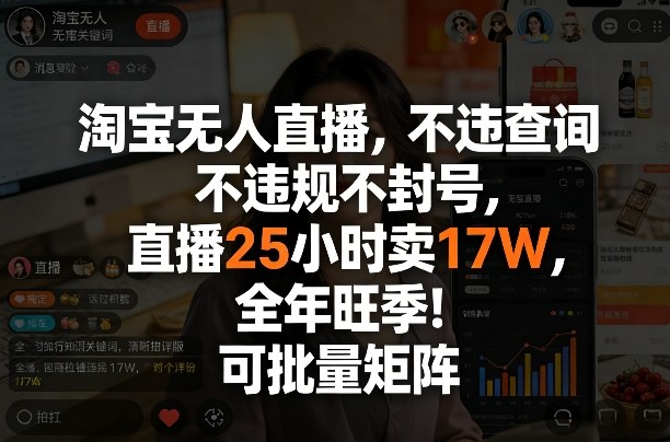 淘宝无人直播，不违规不封号，直播25小时卖17W，全年旺季！可批量矩阵【揭秘】-小二项目网
