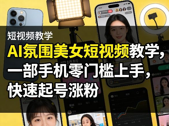 AI氛围美女短视频教学，一部手机零门槛上手，快速起号涨粉-小二项目网