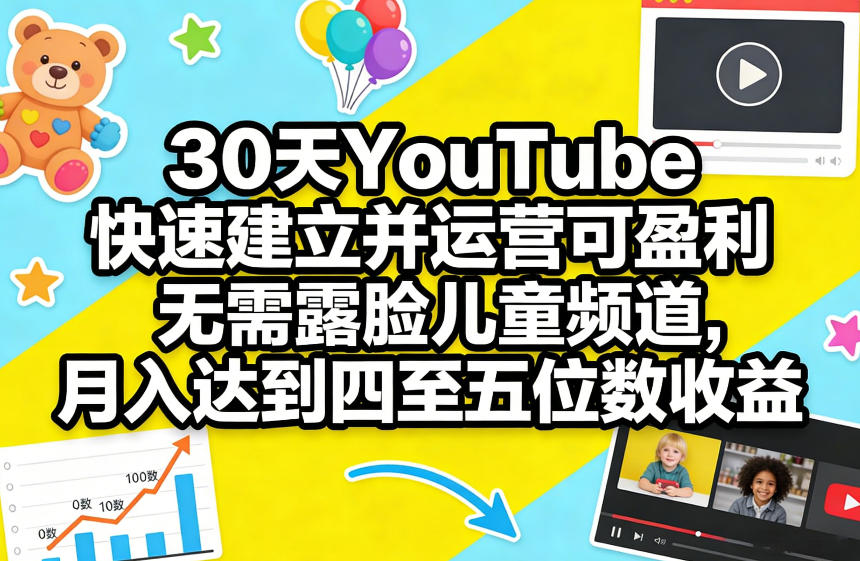 30天YouTube快速建立并运营可盈利无需露脸儿童频道，月入达到四至五位数收益-小二项目网