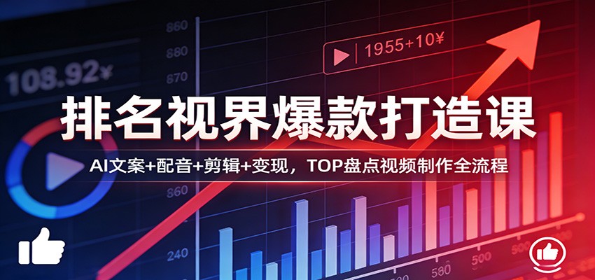 排名视界爆款打造课：AI文案+配音+剪辑+变现，TOP盘点视频制作全流程-小二项目网