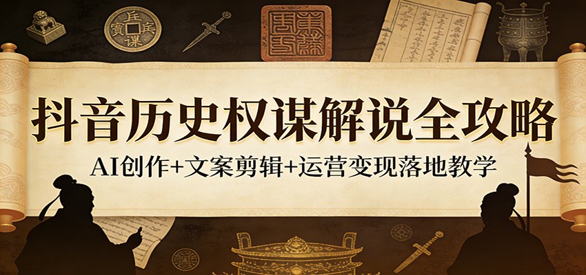 抖音历史权谋解说全攻略：AI创作+文案剪辑+运营变现落地教学-小二项目网