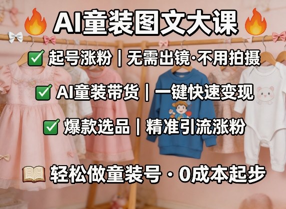 AI童装图文剪辑，某社群童装图文大课，起号涨粉、AI童装带货、爆款选品，无需出镜和拍摄-小二项目网