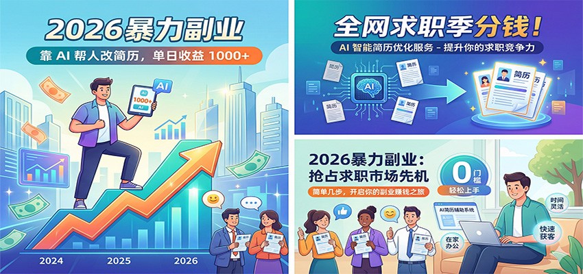 2026暴力副业：靠AI帮人改简历，单日收益1000+，全网求职季分钱-小二项目网