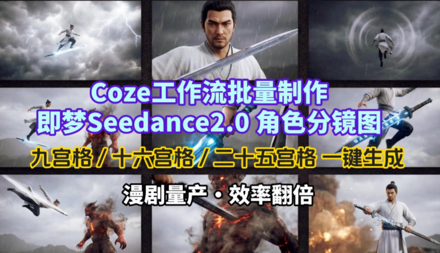 Coze工作流批量制作即梦Seedance2.0角色分镜图，九宫格-十六宫格-二十五宫格一键生成，漫剧量产，效率翻倍-小二项目网