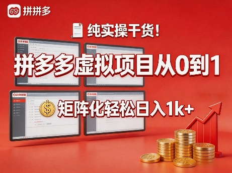 纯实操干货！拼多多虚拟项目从0到1，矩阵化轻松日入1k+【揭秘】-小二项目网