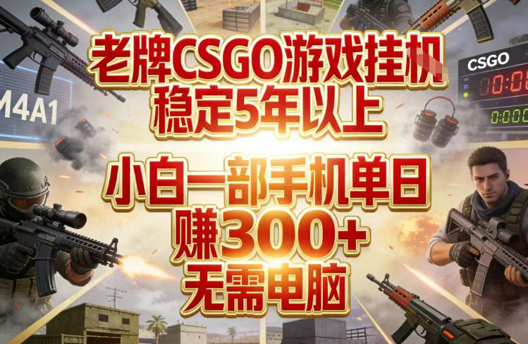 老牌CSGO游戏挂G，稳定5年以上，小白一部手机单日賺3张+，无需电脑【揭秘】-小二项目网